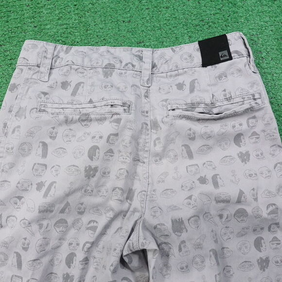 QUIKSILVER GREY CARTOON FACES FLAT FRONT SHORTS SIZE 26 - Picture 5 of 8